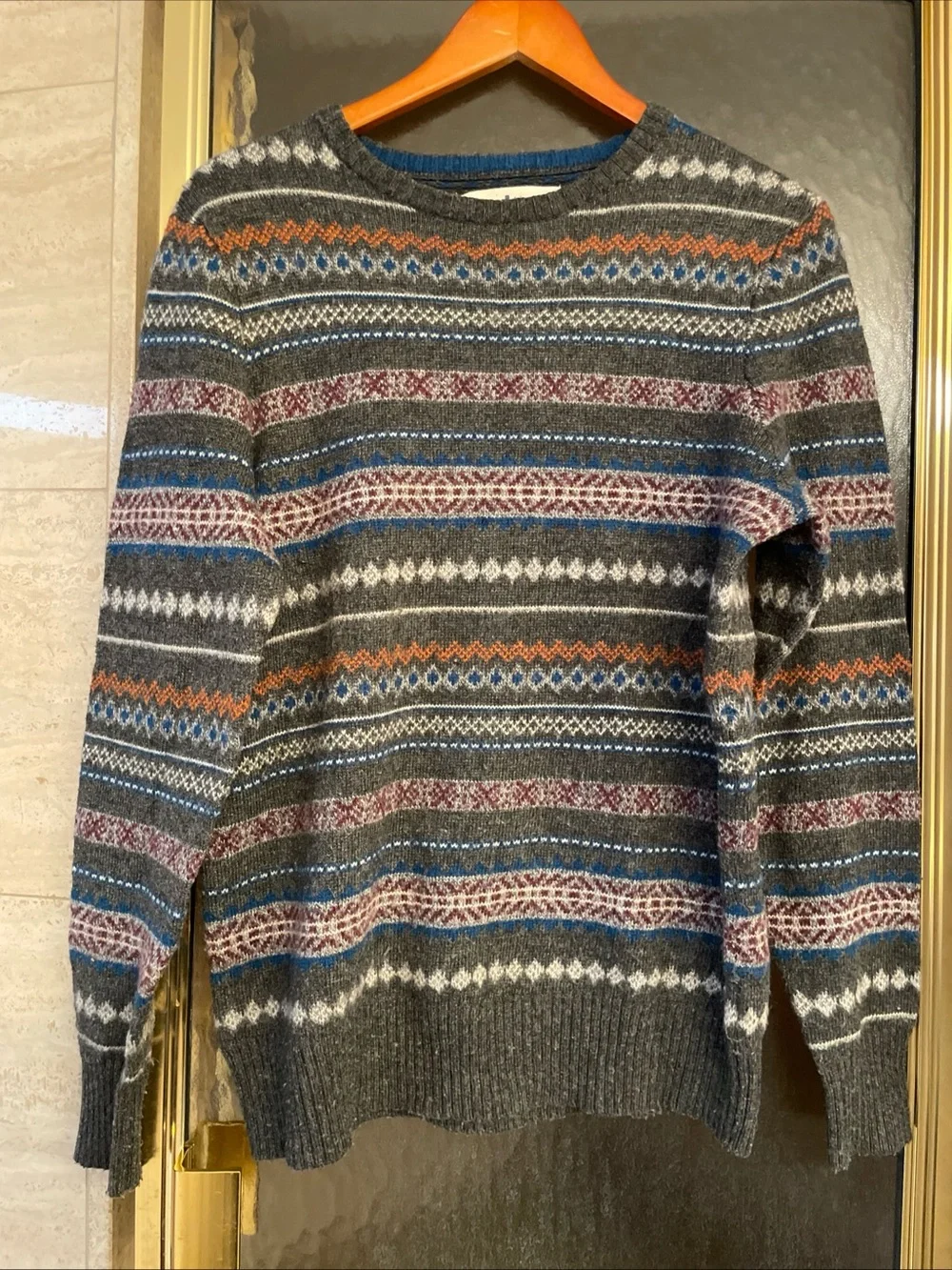 Urban Pipeline Men's Grey Fair Isle Crewneck Sweater - Multicolor Pattern Sz S
